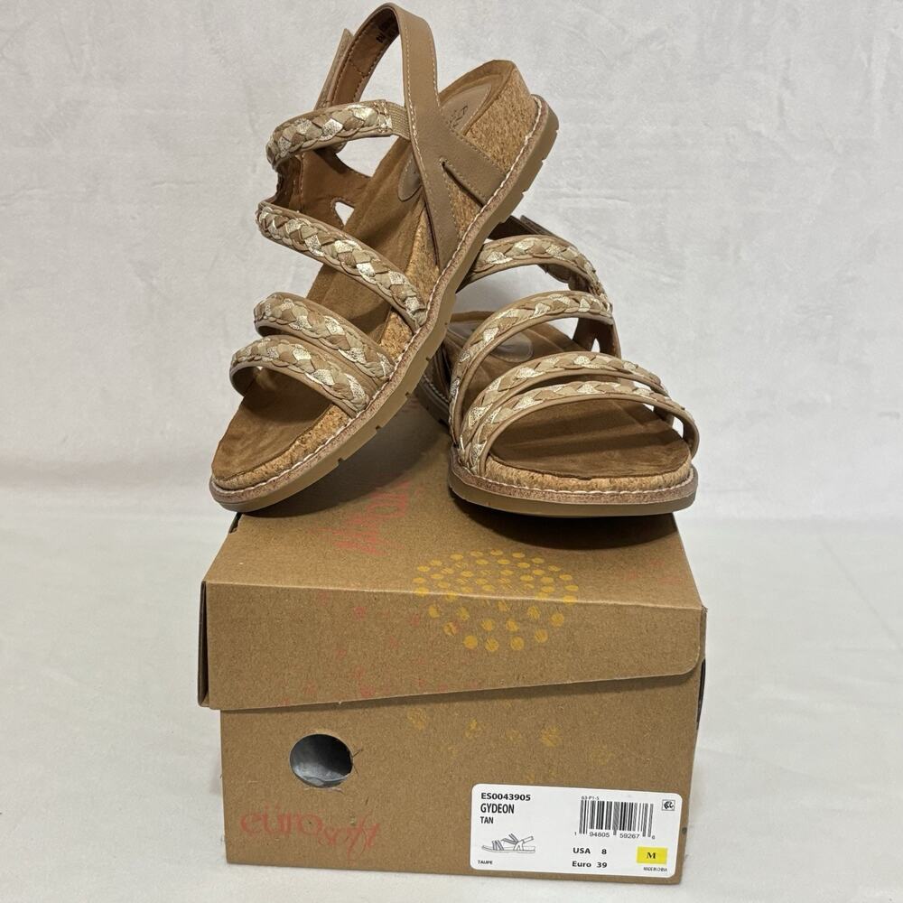 EuroSoft Gydeon Tan Braided Sandals Womens Size 8 New in box